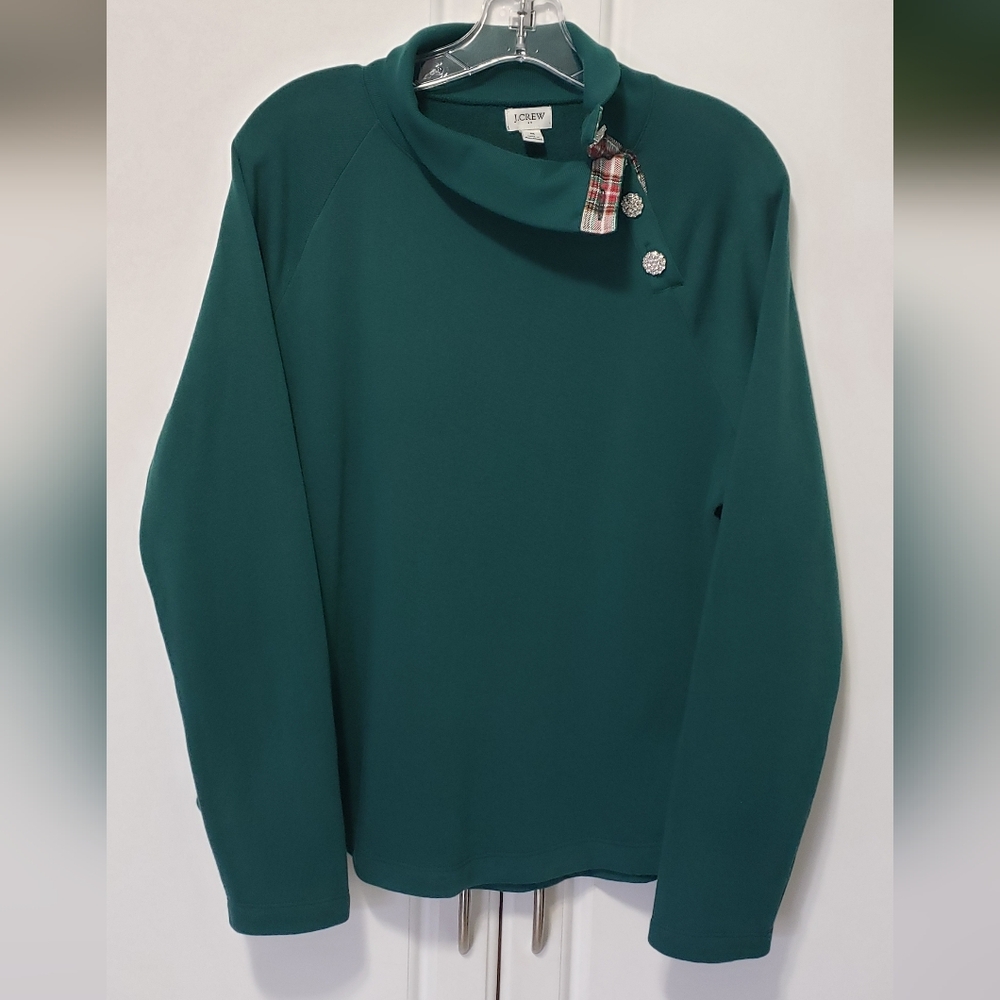 J. Crew Forest Green Top with Plaid Detail